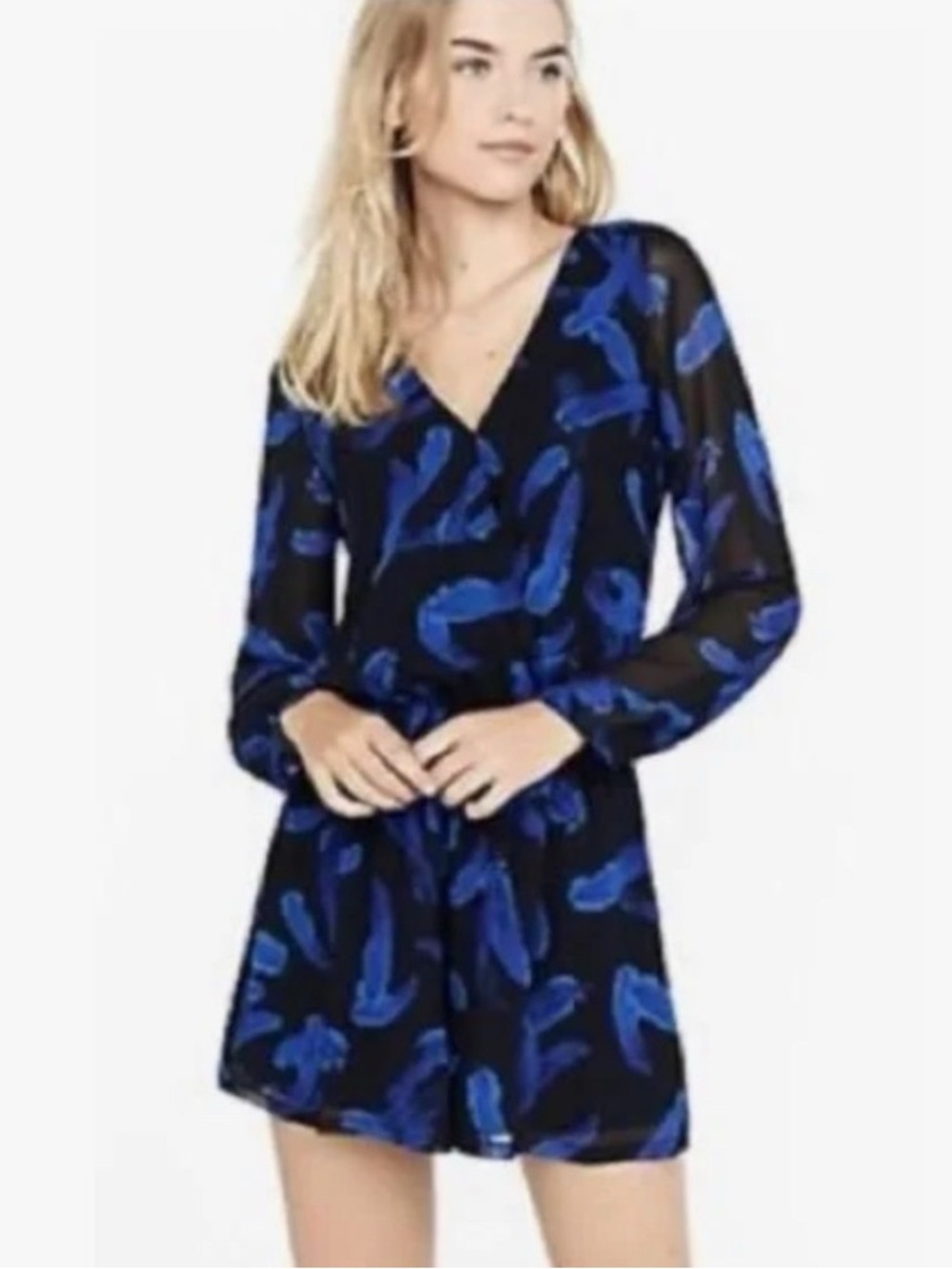 Express Black and Blue Feather Romper Small